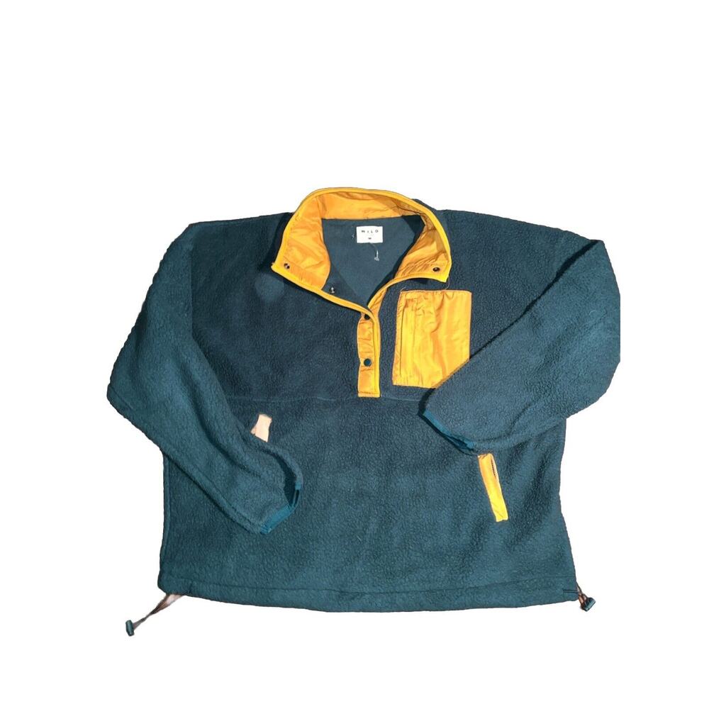 Yellow Trim Teal Fleece Pullover Sweater